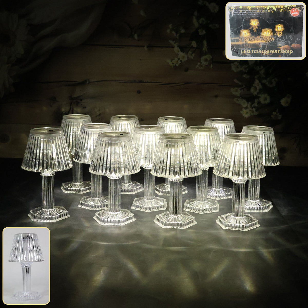 Crystal style LED table lamp with warm yellow glow on a table Main image