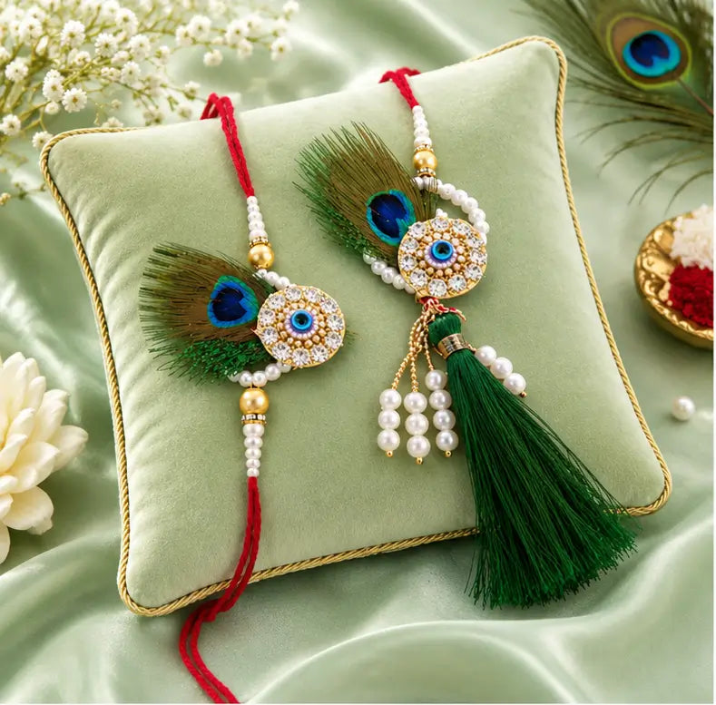 Bhaiya Bhabhi Combo Rakhi Set – Designer Brother & Bhabhi Rakhi with Beaded Detailing Main image