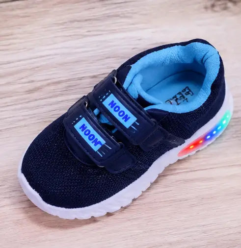 Kids LED Light Sports Shoes – Sky Blue Synthetic Sneakers with Velcro Strap for Boys & Girls