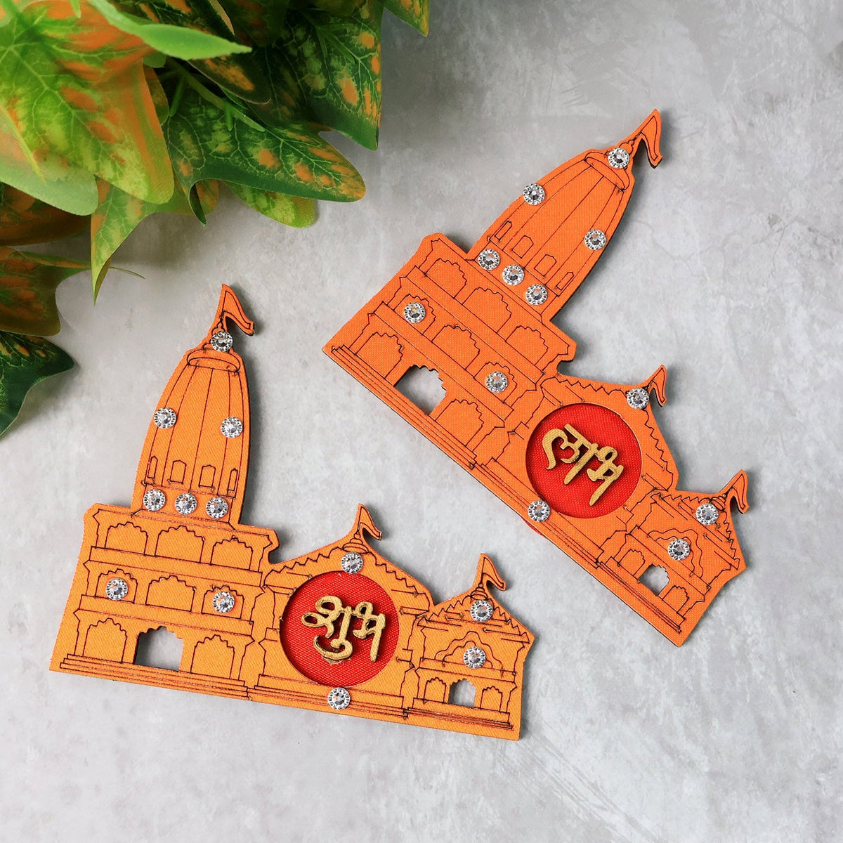 Shubh Labh Temple wall sticker with vibrant orange and golden design for festive home décor. Main image