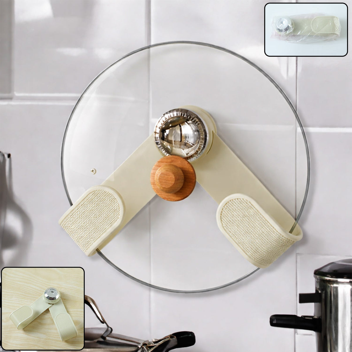 Kitchen pot lid holder clip for secure lid placement Main image