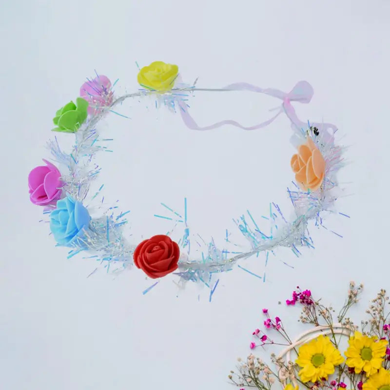 LED Flower Crown Headband – Multicolor Light-Up Rose Garland