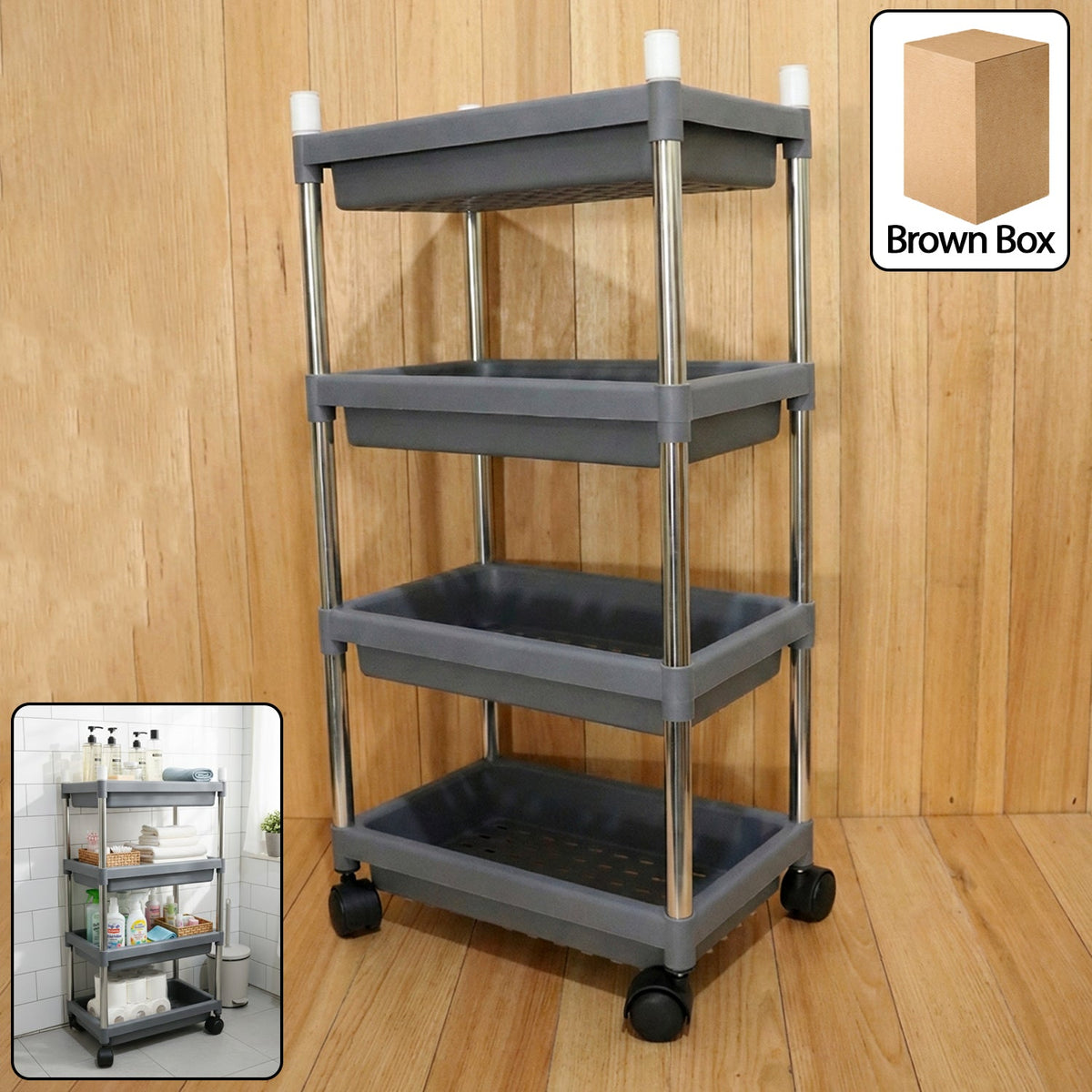4-layer rolling storage cart with durable plastic trays and smooth-gliding wheels. Main image