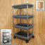 4-layer rolling storage cart with durable plastic trays and smooth-gliding wheels.