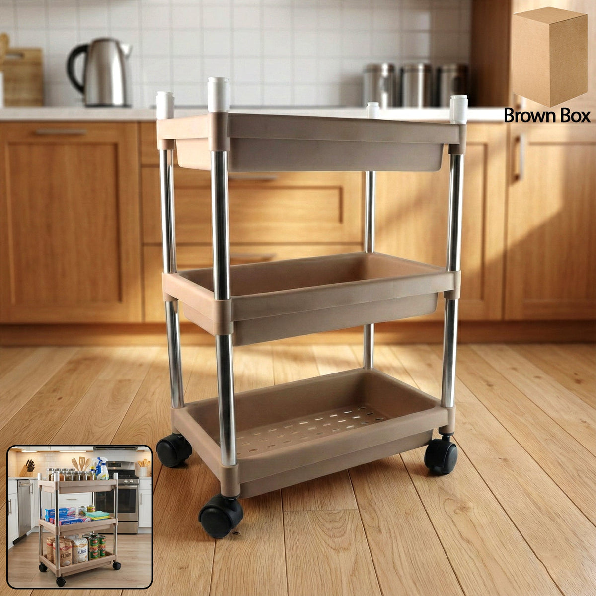 3-layer multipurpose storage trolley with sturdy shelves and wheels Main image