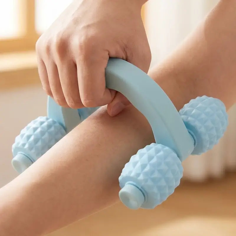 4-Wheel Manual Body Massager Roller – Handheld Deep Tissue Muscle Massage Tool for Neck, Back, Legs & Arms