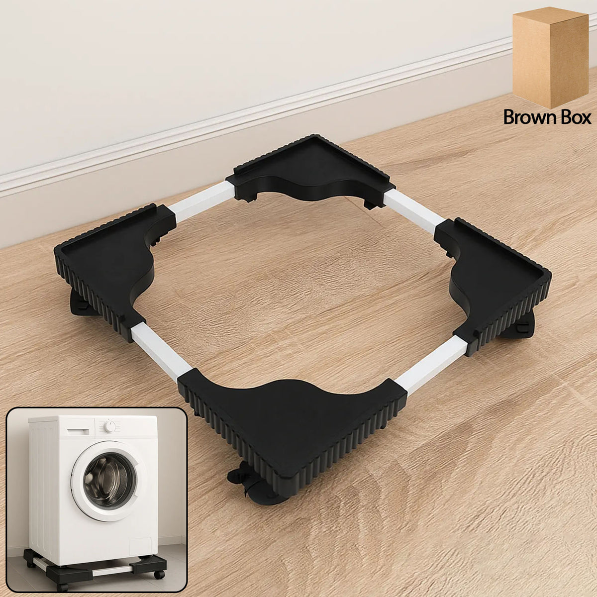 Adjustable washing machine stand with anti-vibration base supporting a heavy appliance Main image