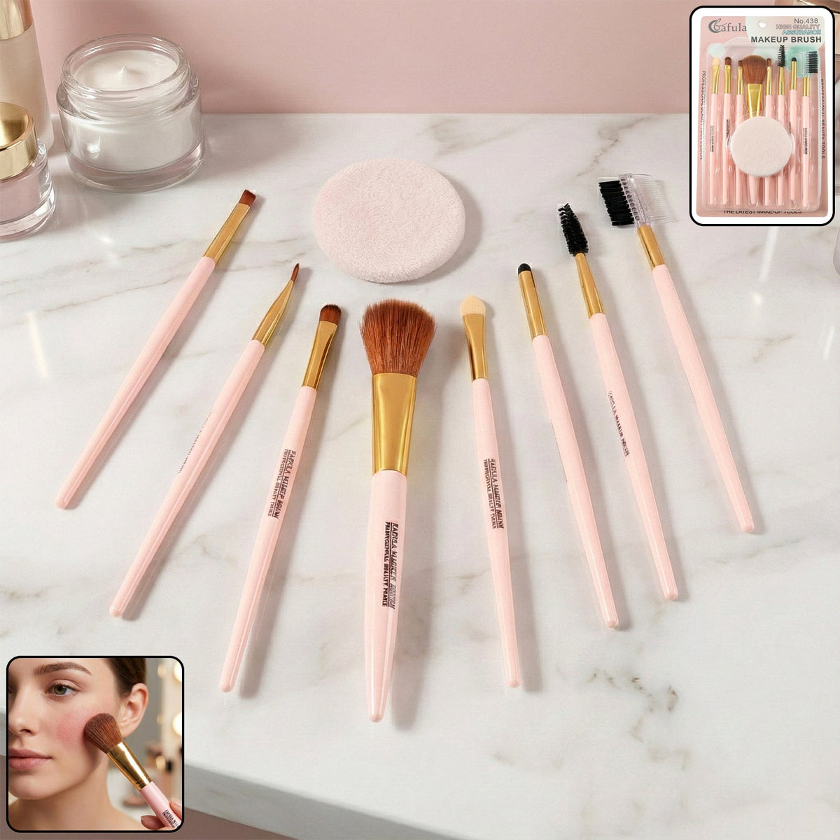 Professional Makeup Brush Set 9-in-1 with soft face puff for blending Main image