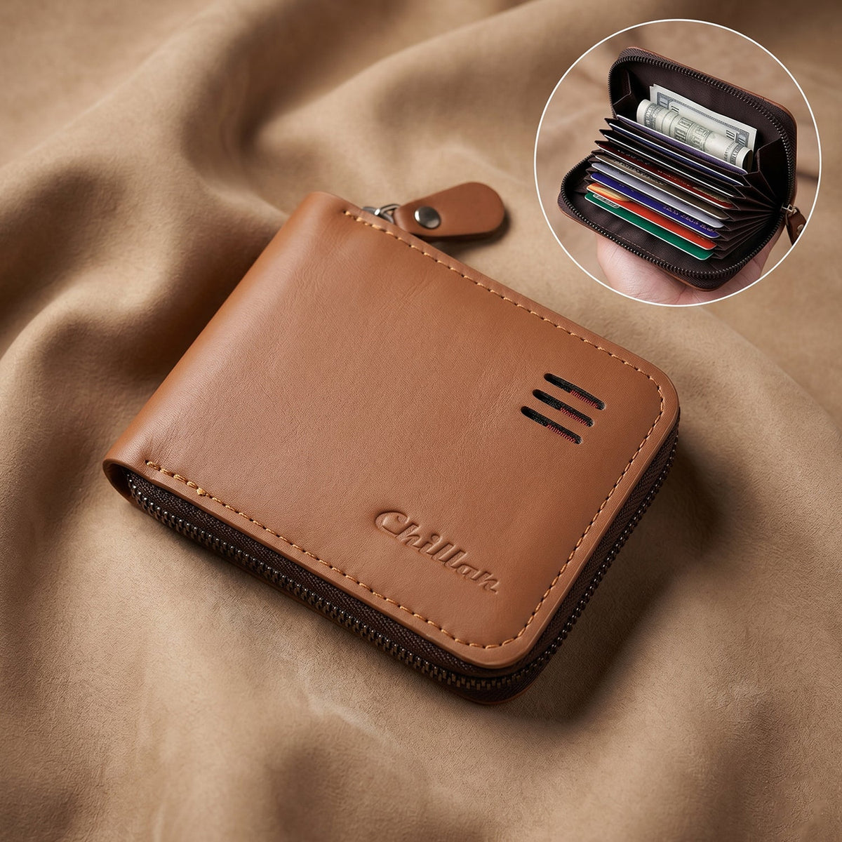 Black zip-around cardholder wallet showing compact design Main image