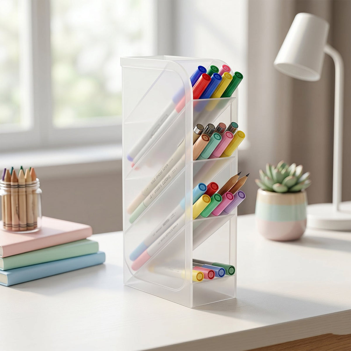 Plastic multi-storage desk organizer with four compartments for pens and markers Main image