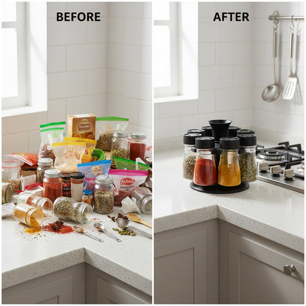 Plastic spice rack with compact design and rotating functionality