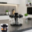 Revolving plastic spice rack with 8 transparent jars for organized kitchen storage