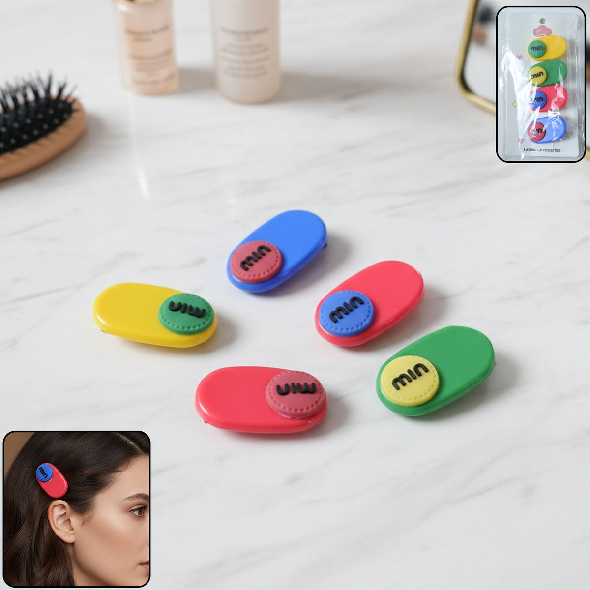 Set of 4 decorative hair clips featuring stylish text accents Main image