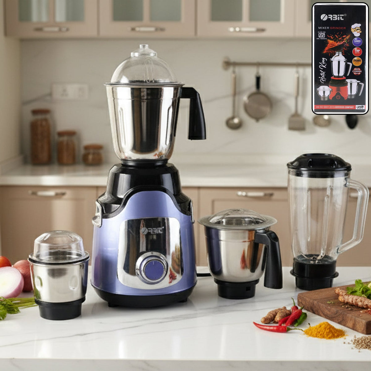 1 HP heavy duty mixer grinder showing four durable jars for versatile kitchen use Main image