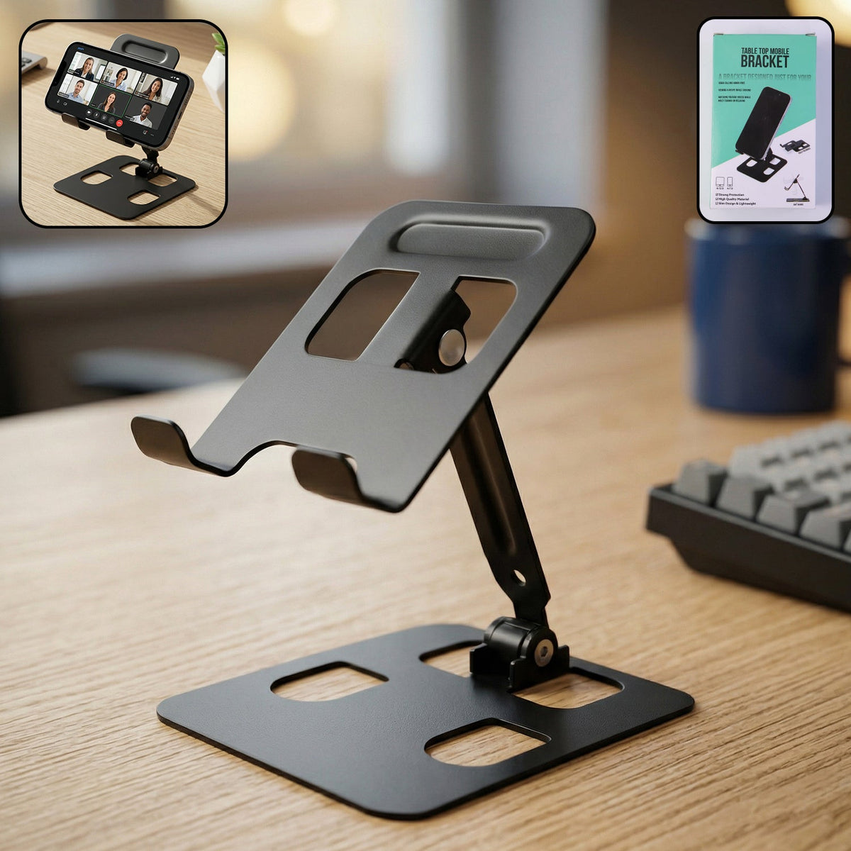 Adjustable metal mobile stand holding a smartphone Main image