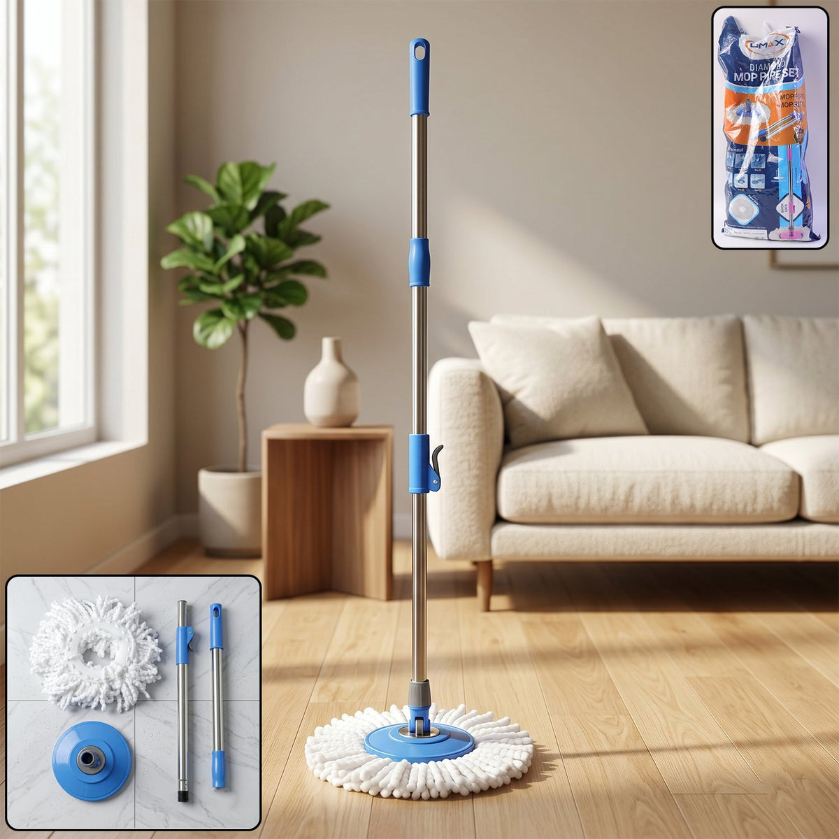 360 degree rotating spin mop with stainless steel handle for efficient cleaning Main image