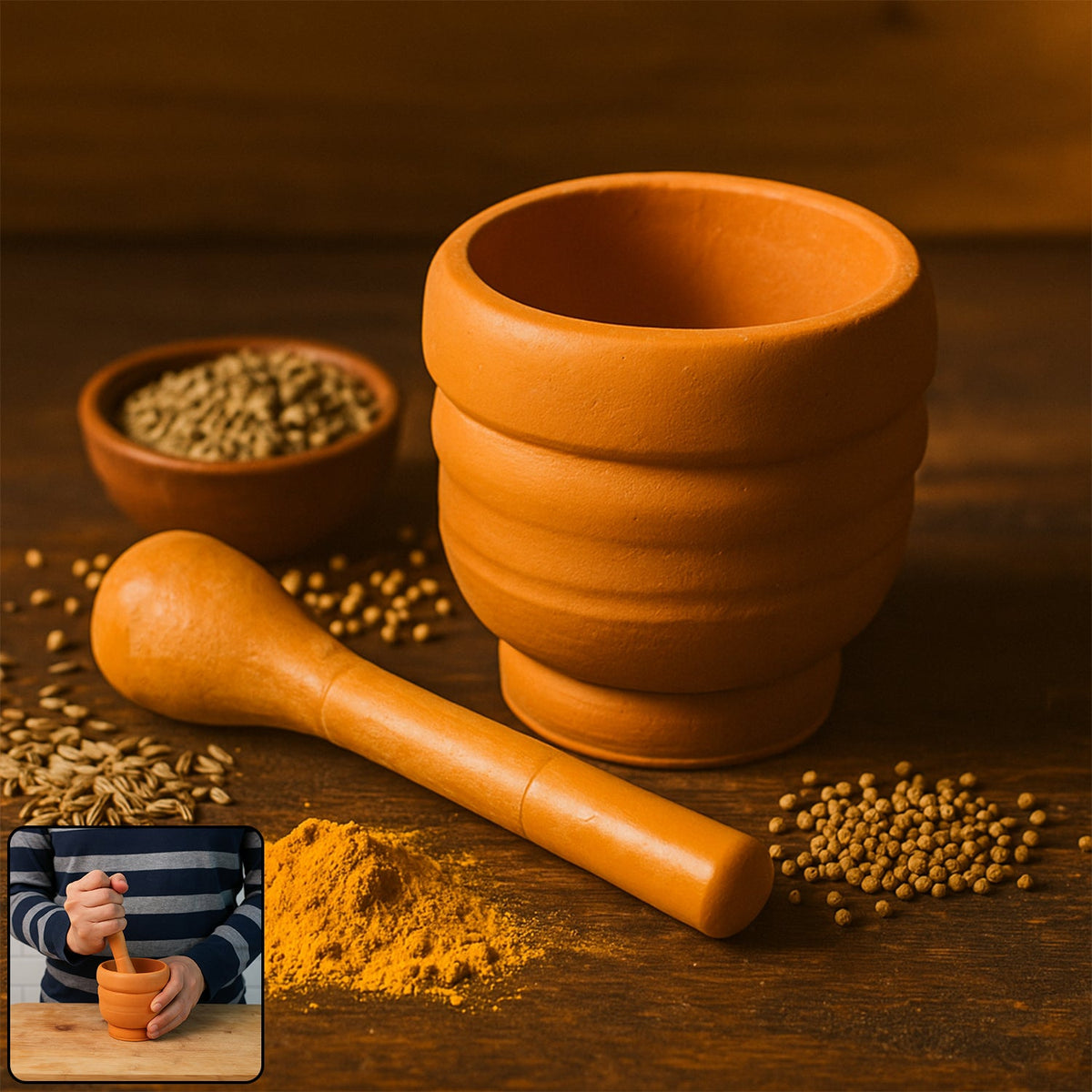 BPA-free plastic mortar and pestle set on a clean white background, ready for kitchen use. Main image
