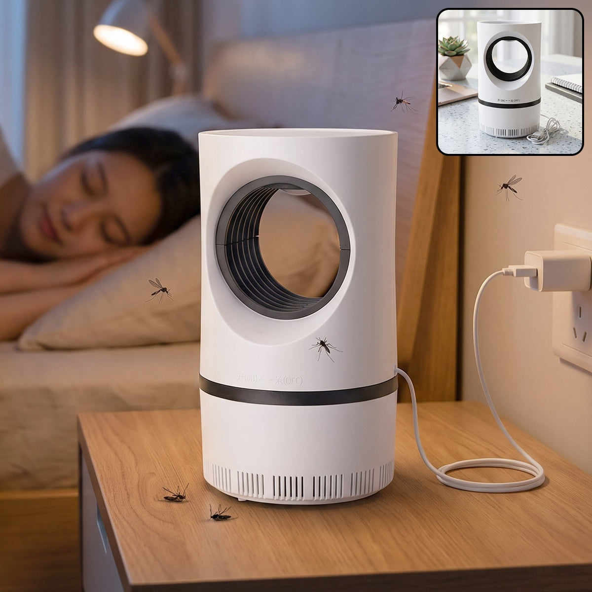 White electric USB mosquito killer lamp with UV light Main image