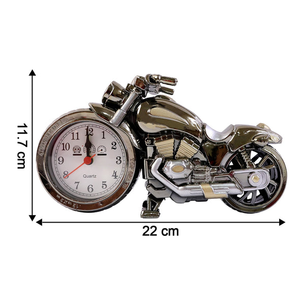Back view of stylish motorcycle alarm clock for table use