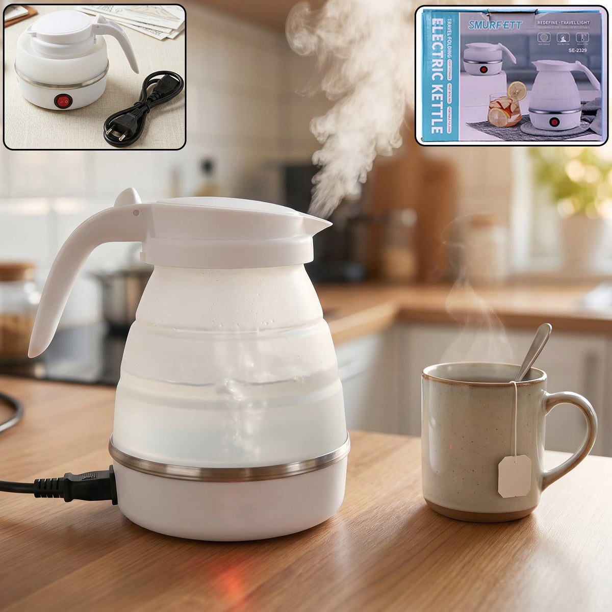 Collapsible travel electric kettle, 600ml foldable silicone water boiler (1 pc) Main image
