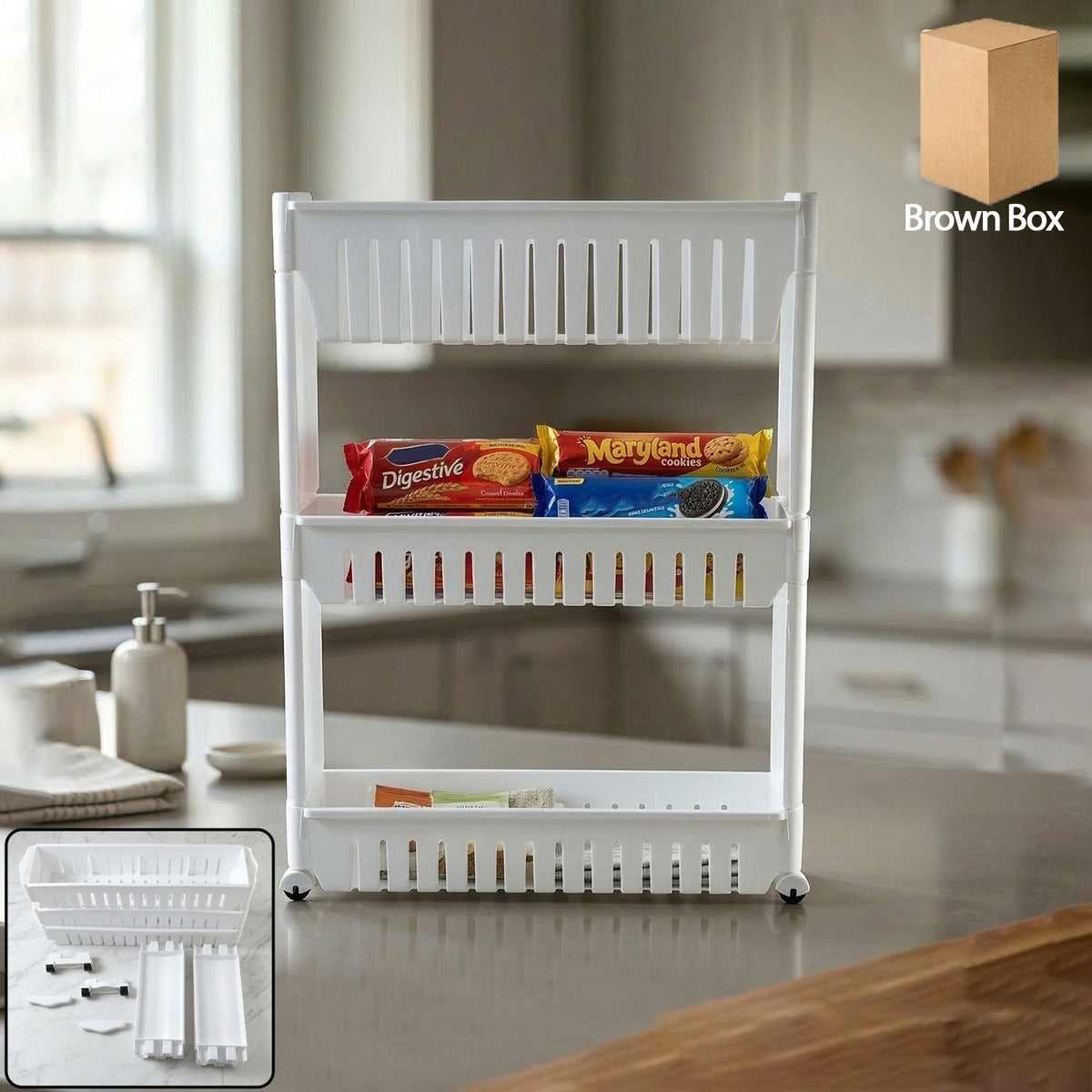 Prexo multipurpose 3 layer kitchen storage rack organizer with ventilated shelves Main image