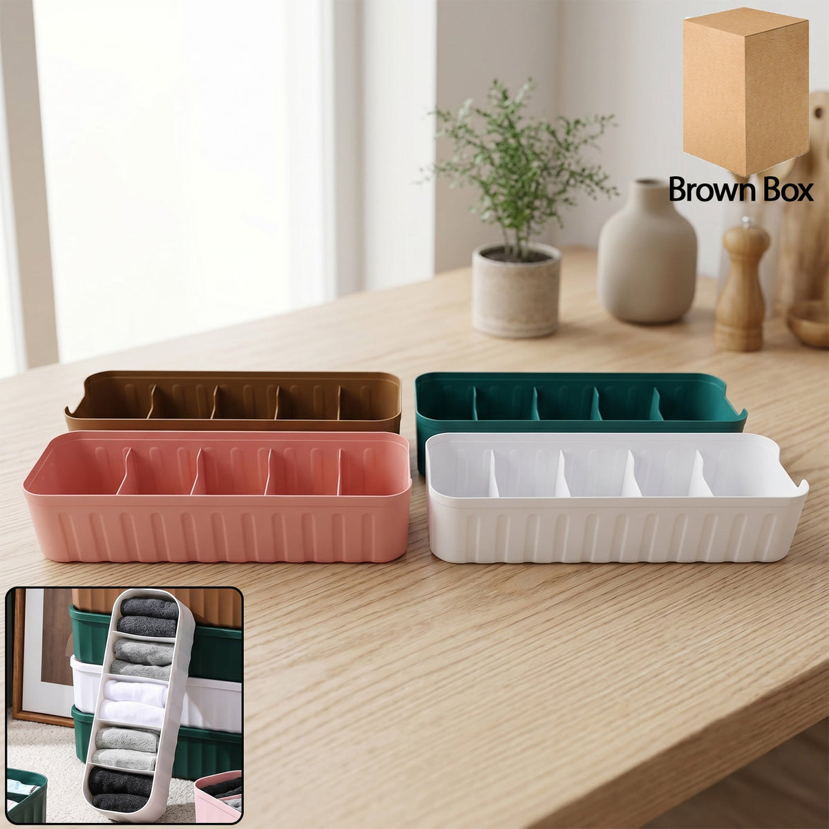 Plastic 5-grid drawer organizer tray for closet and dresser storage Main image