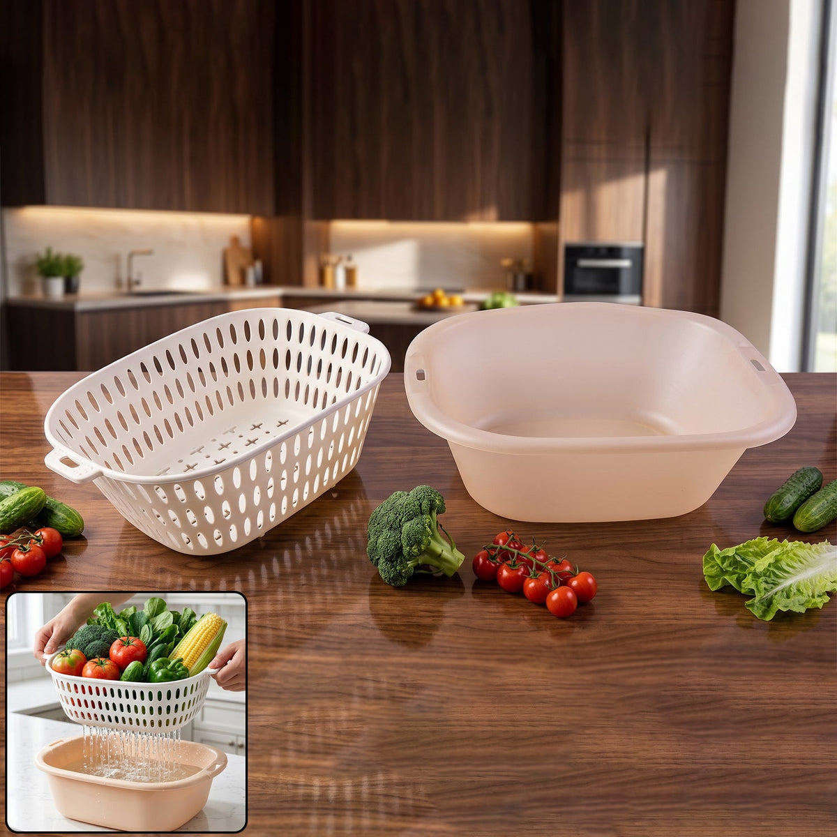 2 in 1 plastic double drain basket for versatile kitchen use Main image