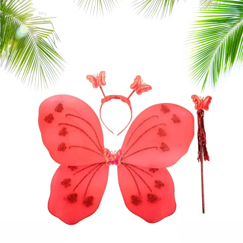 Baby Girl's Fairy Nylon Butterfly Wings Costume Butterfly Fairy Angel Wing| Wand And Hairband Multi- Color For Party (1pc)