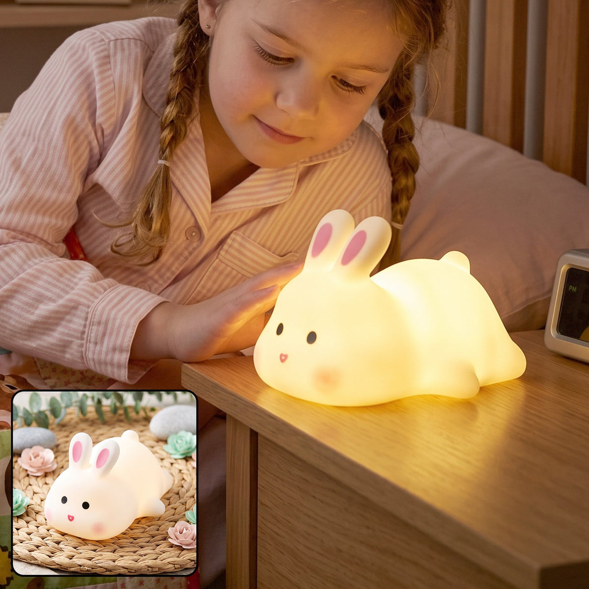 Rabbit LED night light, cute silicone bunny bedside lamp for kids (1 pc) Main image