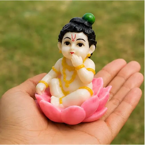 Baby Krishna Idol Sitting on Lotus, Premium Resin Murti for Pooja Room & Home Décor, Cream, 1 Pc Secondary image