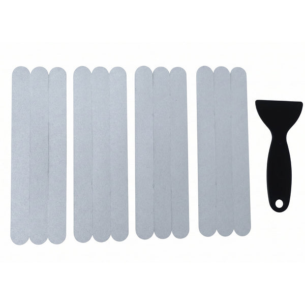 Close-up of textured grip surface on clear bathroom safety strips