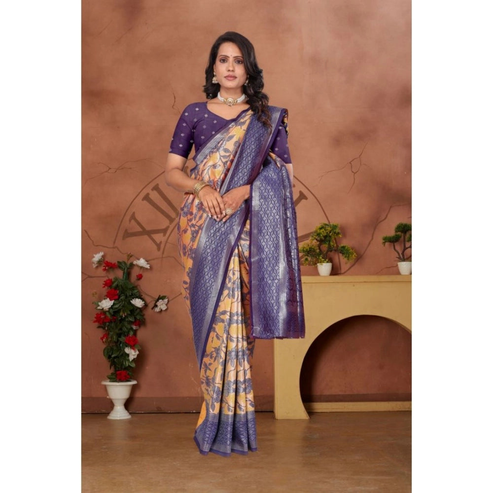 Generic Women's Banarasi Silk Jaquard Woven Saree With Unstitched Blouse 5.5Mtr (Orange) Secondary image