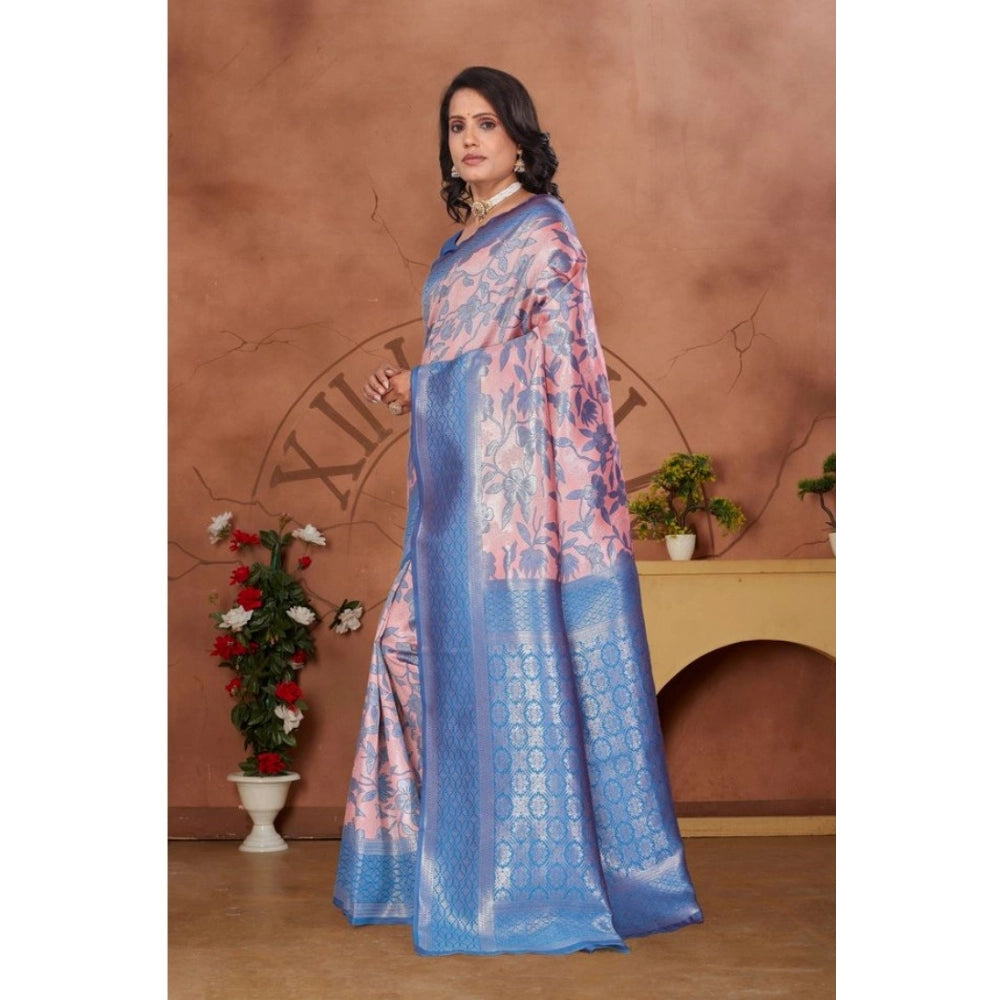 Generic Women's Banarasi Silk Jaquard Woven Saree With Unstitched Blouse 5.5Mtr (Pink) Secondary image