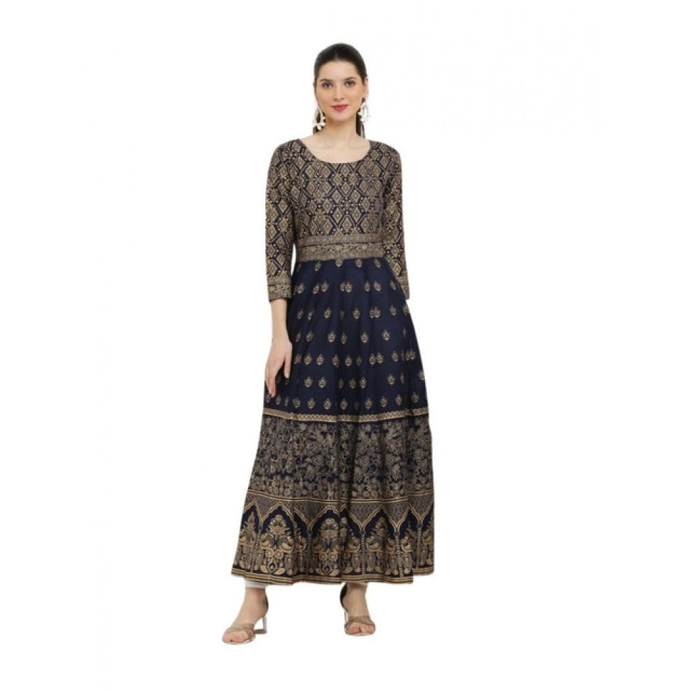 Generic Women's Casual Rayon 3-4th Sleeves Anarkali Kurti (Blue) Main image
