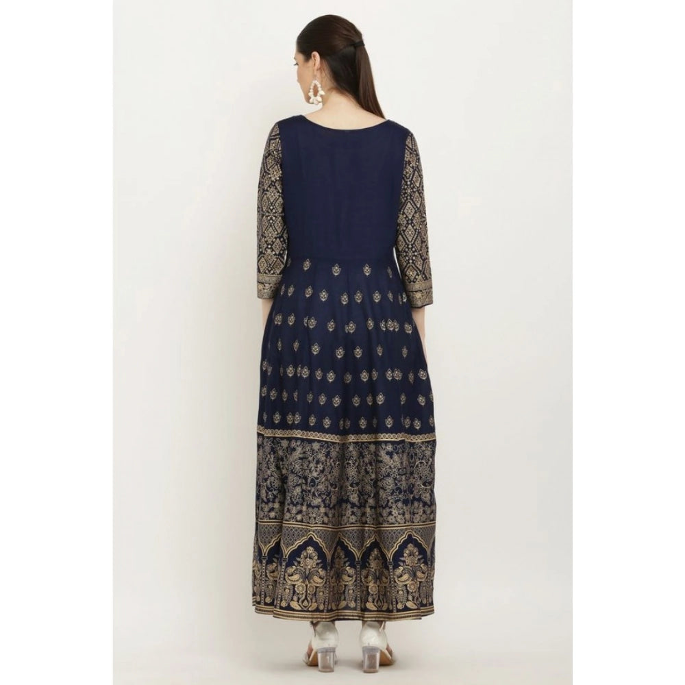 Generic Women's Casual Rayon 3-4th Sleeves Anarkali Kurti (Blue) Secondary image