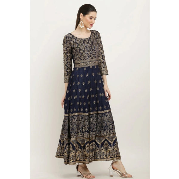 Generic Women's Casual Rayon 3-4th Sleeves Anarkali Kurti (Blue)