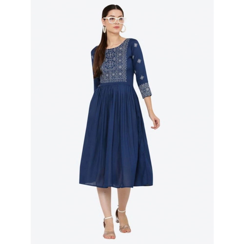 Generic Women's Casual Rayon 3-4th Sleeves Kurti (Blue) Secondary image