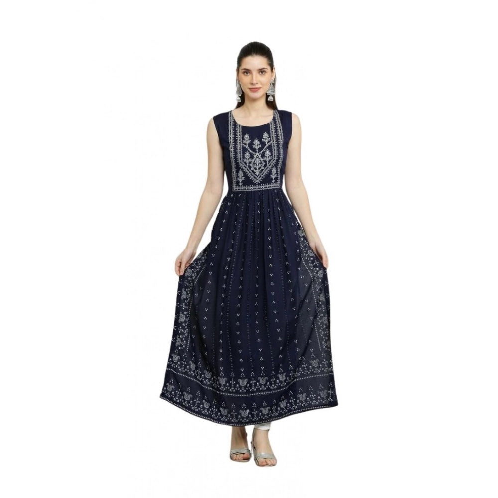 Generic Women's Casual Rayon Sleeveless Kurti (Blue) Main image