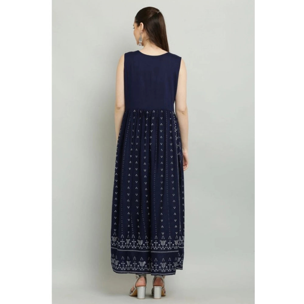 Generic Women's Casual Rayon Sleeveless Kurti (Blue) Secondary image