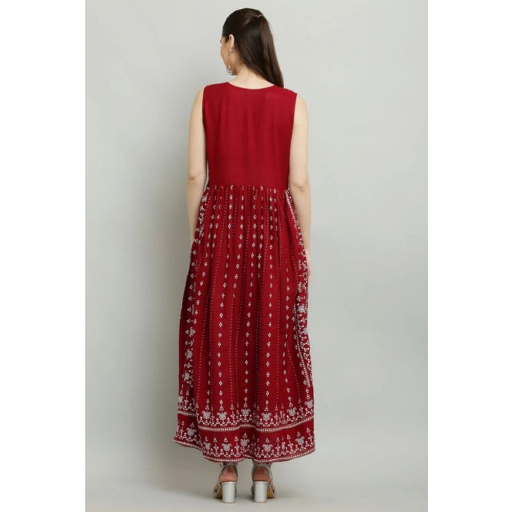 Generic Women's Casual Rayon Sleeveless Kurti (Maroon) Secondary image