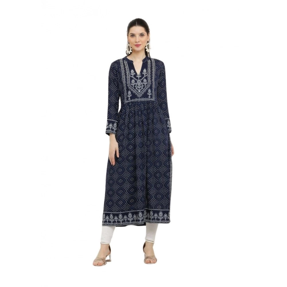 Generic Women's Casual Rayon Full sleeve Kurti (Blue) Main image