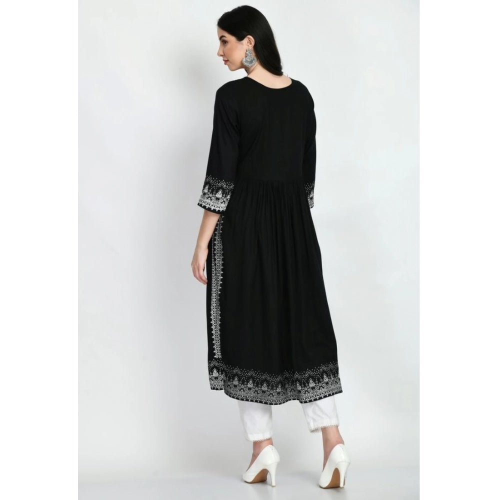Generic Women's Casual Rayon 3-4th Sleeves Kurti (Black) Secondary image