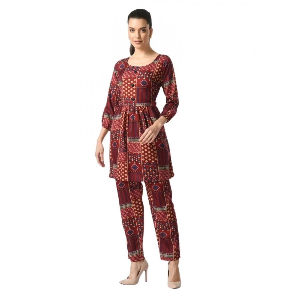 Generic Women's Casual Crepe 3-4th Sleeves Cord Set (Maroon) Main image