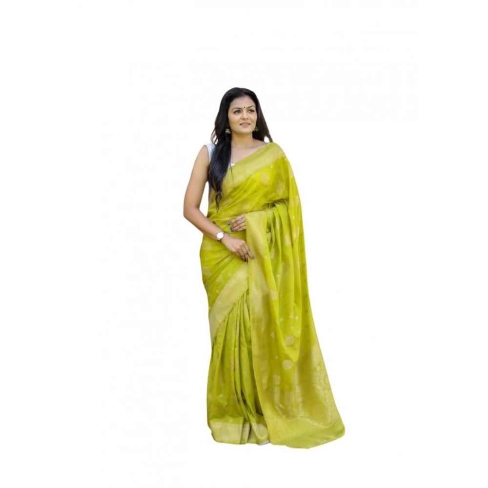 Generic Women's Soft Lichi Silk Printed Saree With Unstitched Blouse 5.5Mtr (Green) Main image