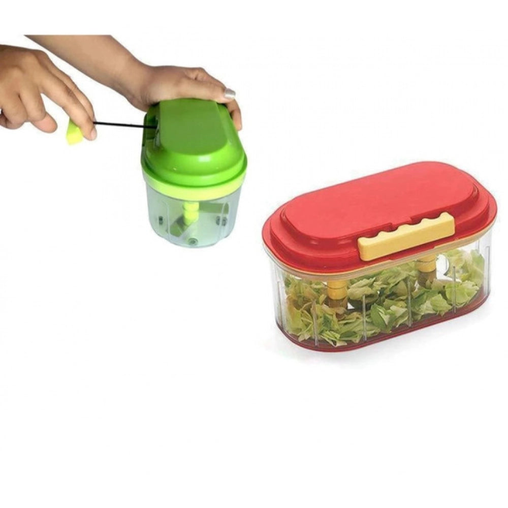 Generic Pack Of 2_Twin Bowl Dual-Blade Hand Chopper | Manual Food Processor for Vegetables And Fruits (Color: Assorted ) Secondary image