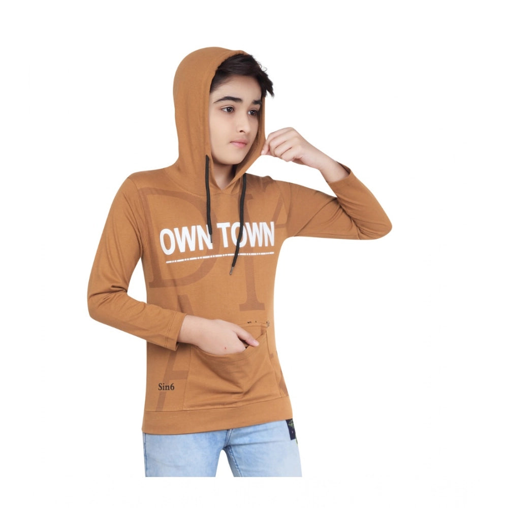 Generic Boy's Cotton Printeded Hooded Neck Hoodies (Brown) Main image