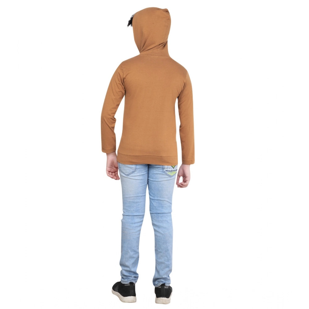 Generic Boy's Cotton Printeded Hooded Neck Hoodies (Brown) Secondary image