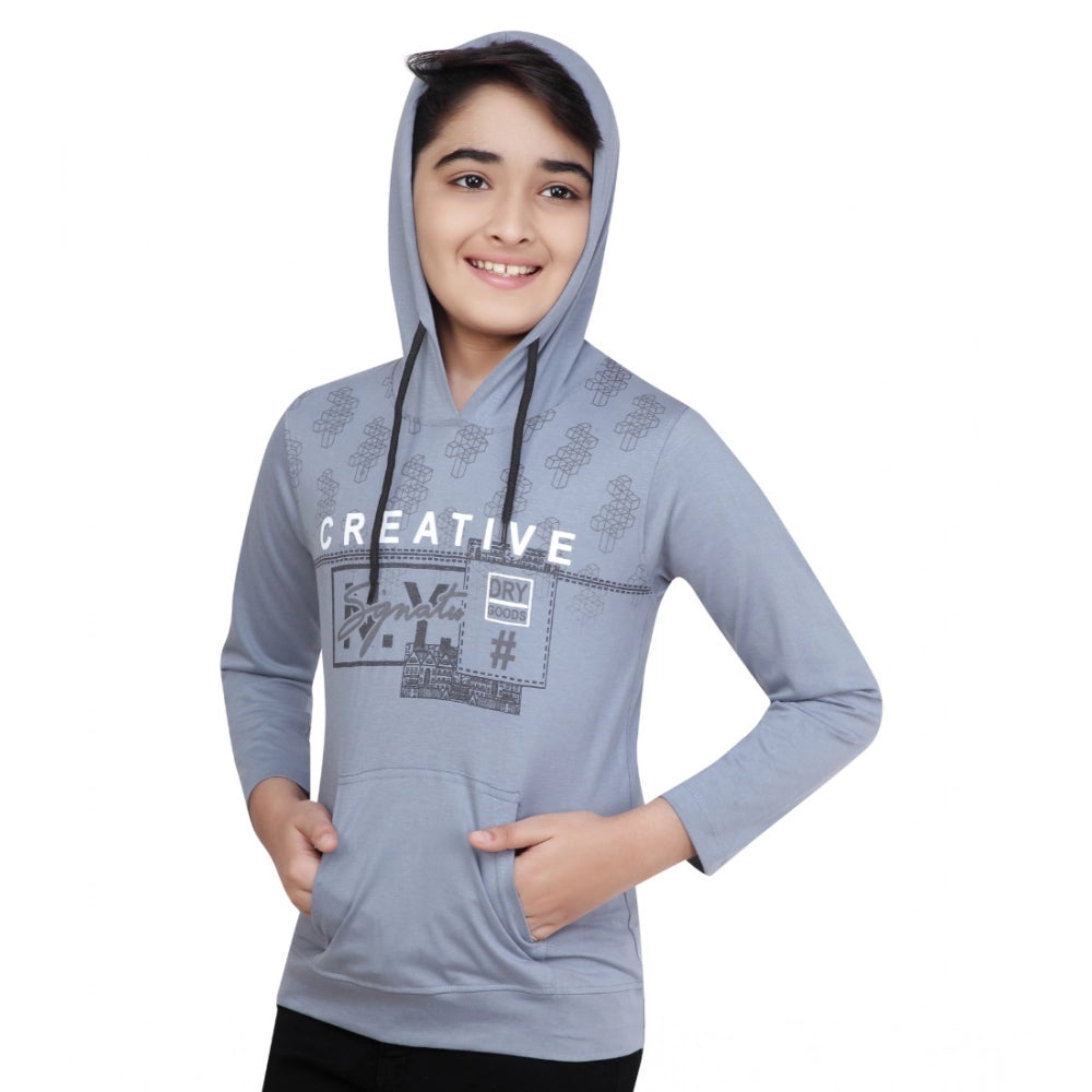 Generic Boy's Cotton Printeded Hooded Neck Hoodies (Steel Blue) Main image