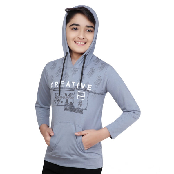Generic Boy's Cotton Printeded Hooded Neck Hoodies (Steel Blue)