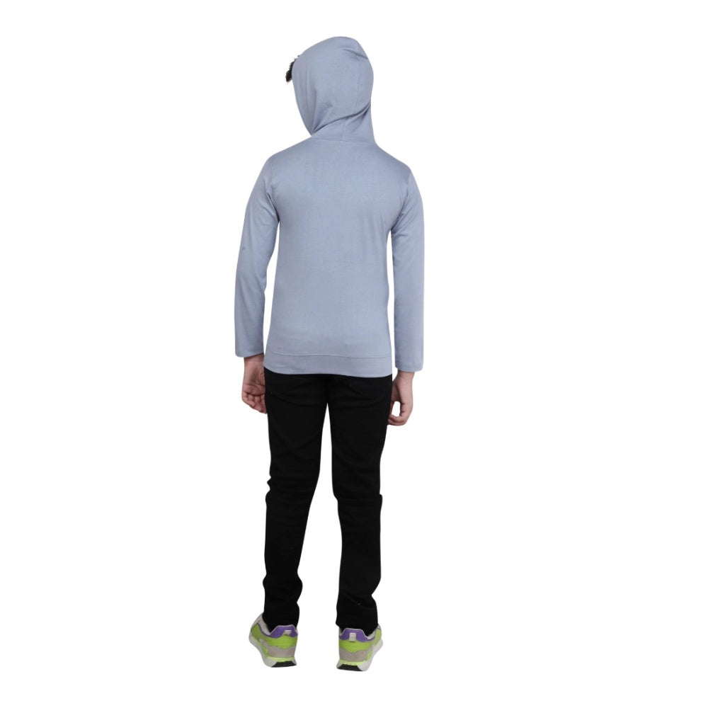 Generic Boy's Cotton Printeded Hooded Neck Hoodies (Steel Blue) Secondary image